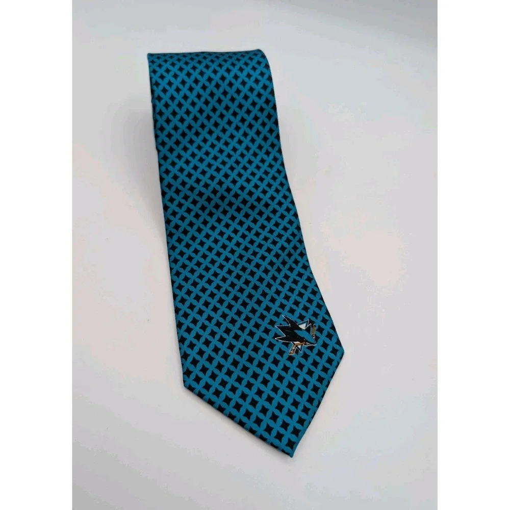 San Jose Sharks NHL Eagles Wings 100% Silk Necktie Blue Black Geometric Tie